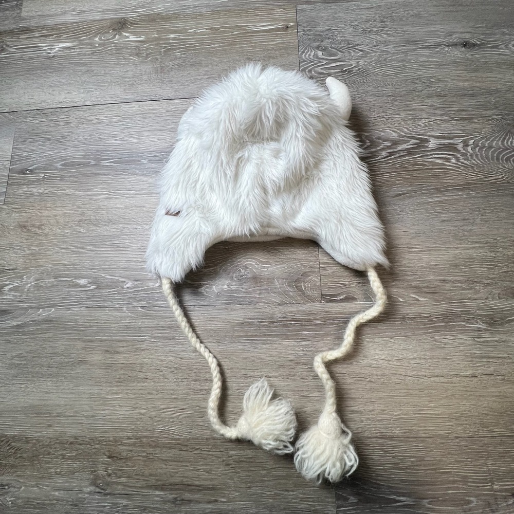Knitwits Yeti Monster Trapper Hat Unisex OS White Wool Faux Fur Earflap Beanie - Picture 2 of 11